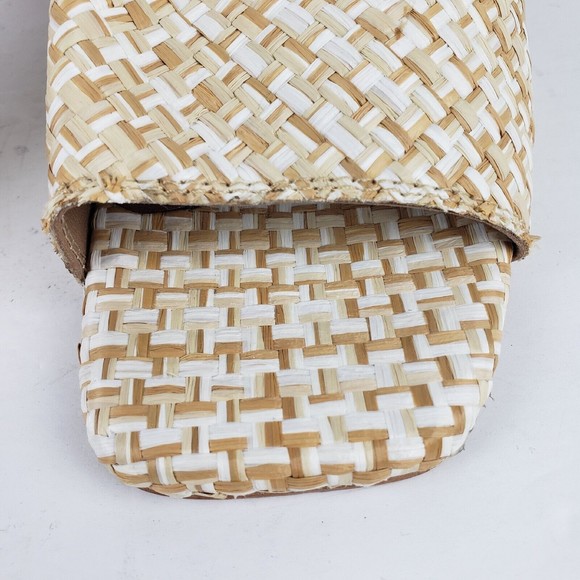 Jeffrey Campbell Melange-3 White Tan Raffia Squared Toe Woven Slip On Sandal 9 - Picture 8 of 16